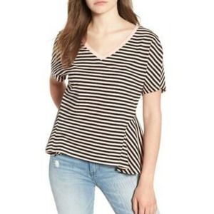 Nordstrom BP pink striped peplum v neck tee NWOT
